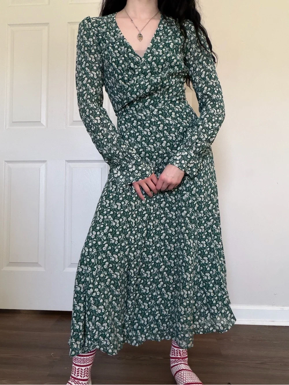 Reformation Green Floral Wrap-Style Maxi Dress Small - Picture 3 of 6
